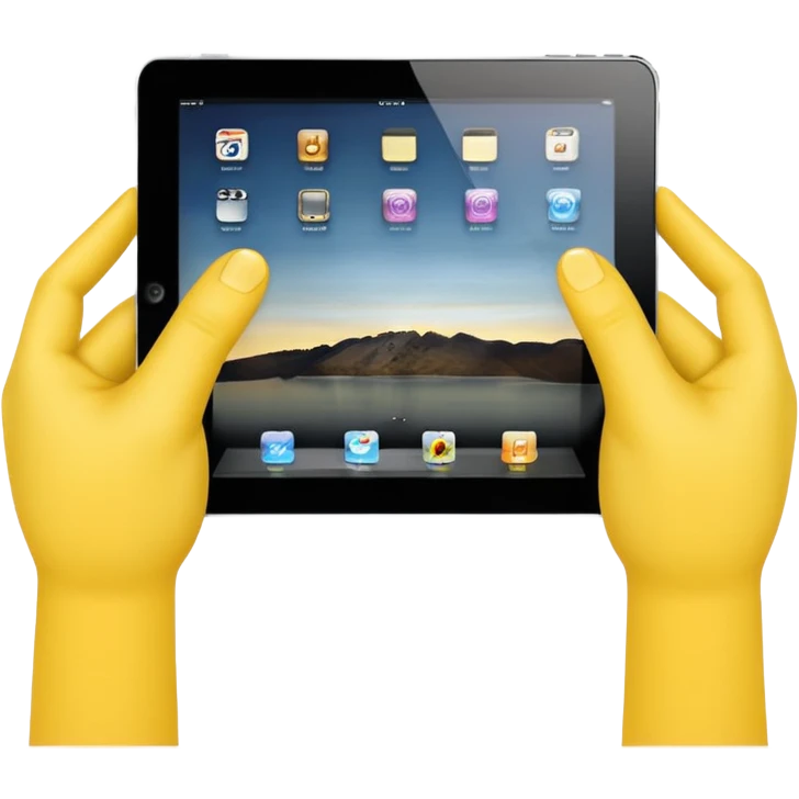 2 yellow hands holding an ipad emoji