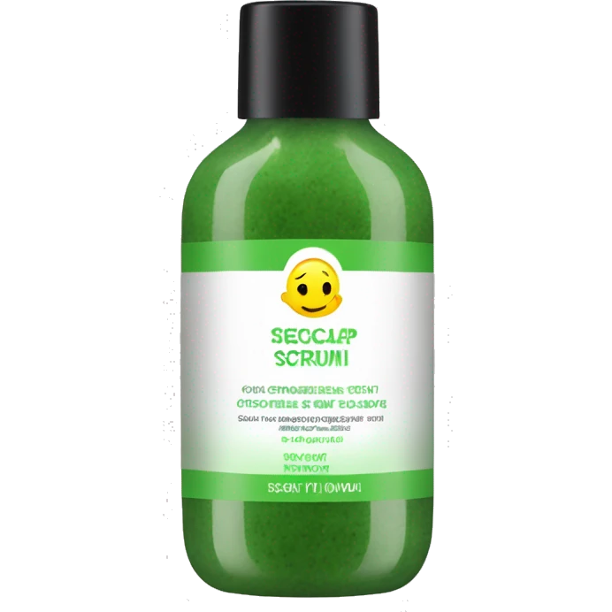 bottle of scalp scrub with label emoji