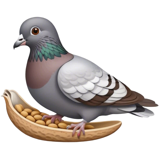 Pigeon driving a peanut emoji