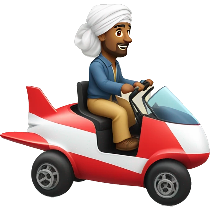 2 turban middle east man riding on top of tiny Boeing 747 like go kart emoji