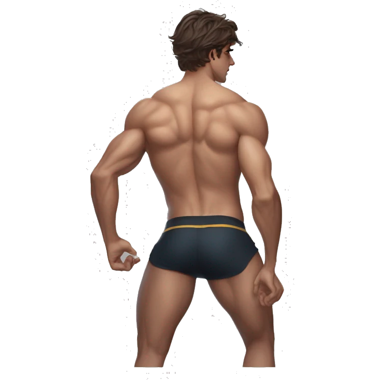 Jacob Elordi in a jock, backwards view, stretching glutes emoji