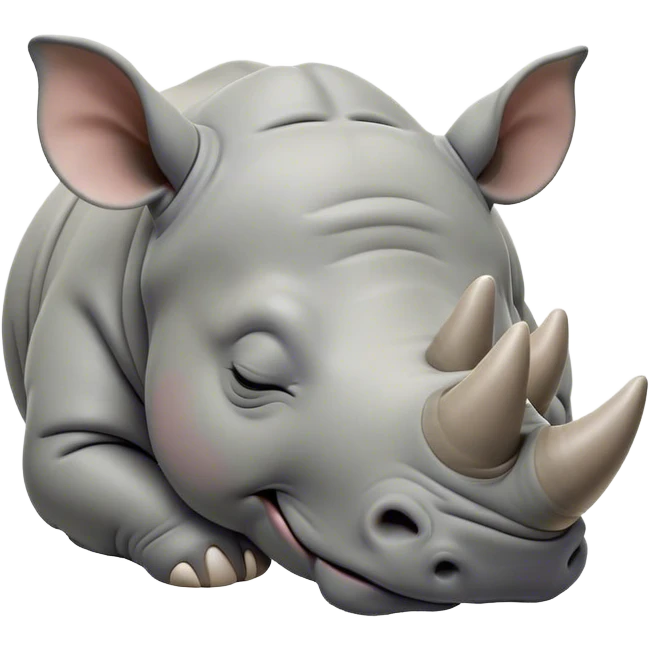 Meme-Worthy Cute Sleeping Rhinoceros Portrait Emoji, Head resting peacefully with a contented smile, showcasing a massive, robust build and a luxuriously soft slate-gray hide, eyes shut in a serene, restful nap, Simplified yet hilariously adorable features, highly detailed, glowing with a soft, drowsy light, high shine, relaxed and utterly lovable, stylized with an air of playful laziness, bright and heartwarming, soft glowing outline, capturing the essence of a comically sleepy rhinoceros, so meme-worthy it feels like it could instantly become the next viral sensation of adorable slumber! emoji