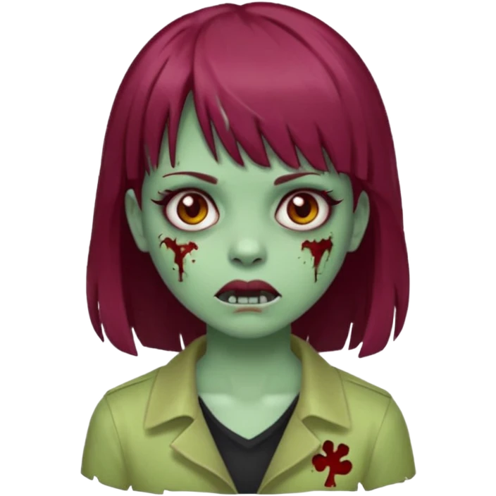 girl zombie with burgundy hair and bangs emoji, white background  emoji