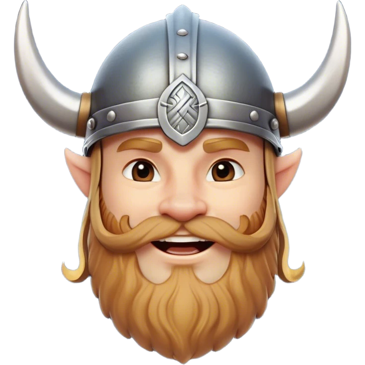 Clash of Clans aesthetic: Cinematic Playful Viking Portrait Emoji, Head tilted with a cheeky grin and twinkling eyes, featuring a compact, charming build with a modest, stylized Viking helmet and a playful beard, his face rendered in natural skin tone, Simplified yet irresistibly charming features, highly detailed, glowing with a warm, inviting radiance, high shine, spirited and lively, stylized with an air of whimsical Nordic mischief, soft glowing outline, capturing the essence of a playful Viking exuding friendly rogue charm! emoji