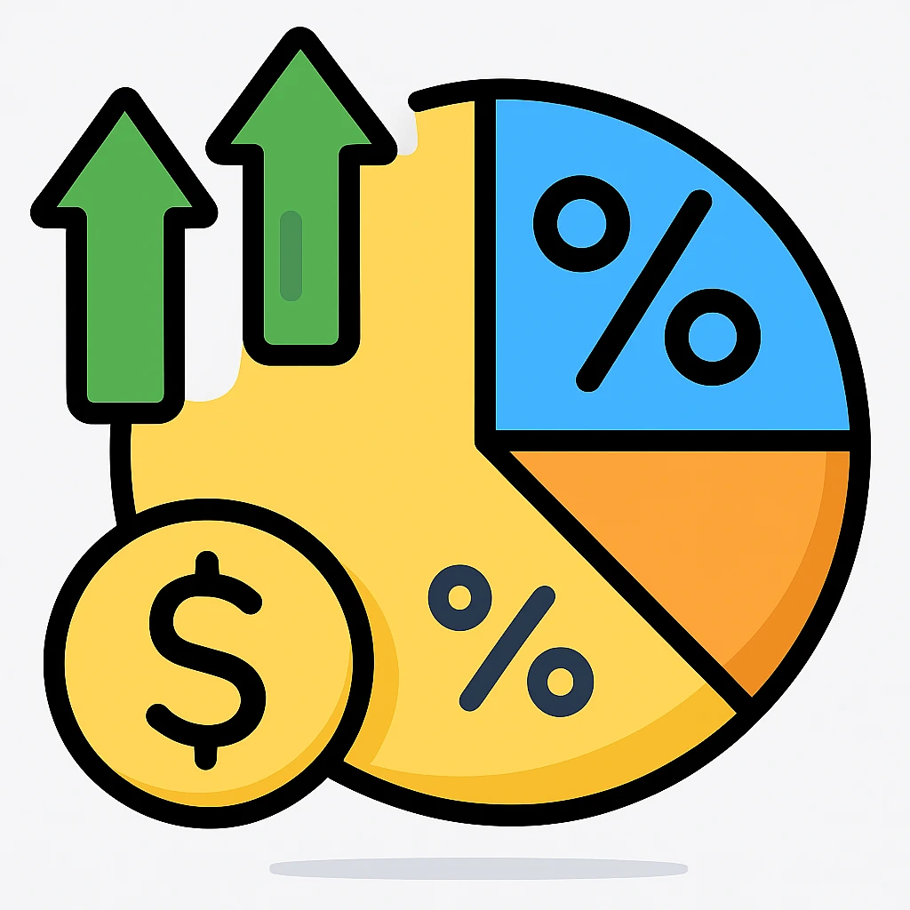emoji of a pie chart with arrows and a dollar sign with more variations emoji