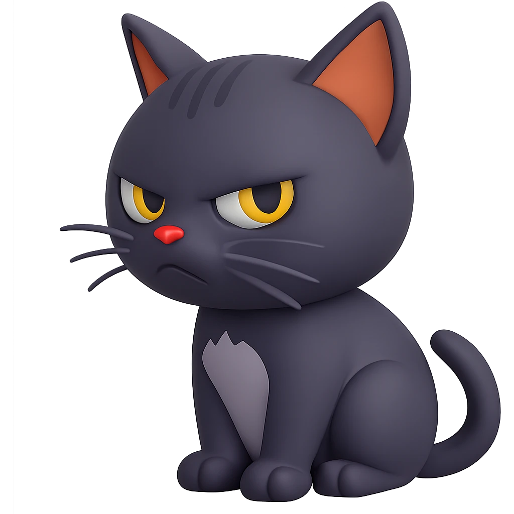 Create a cute mad cat giving a side glare in the same style as the reference image, with no background. emoji