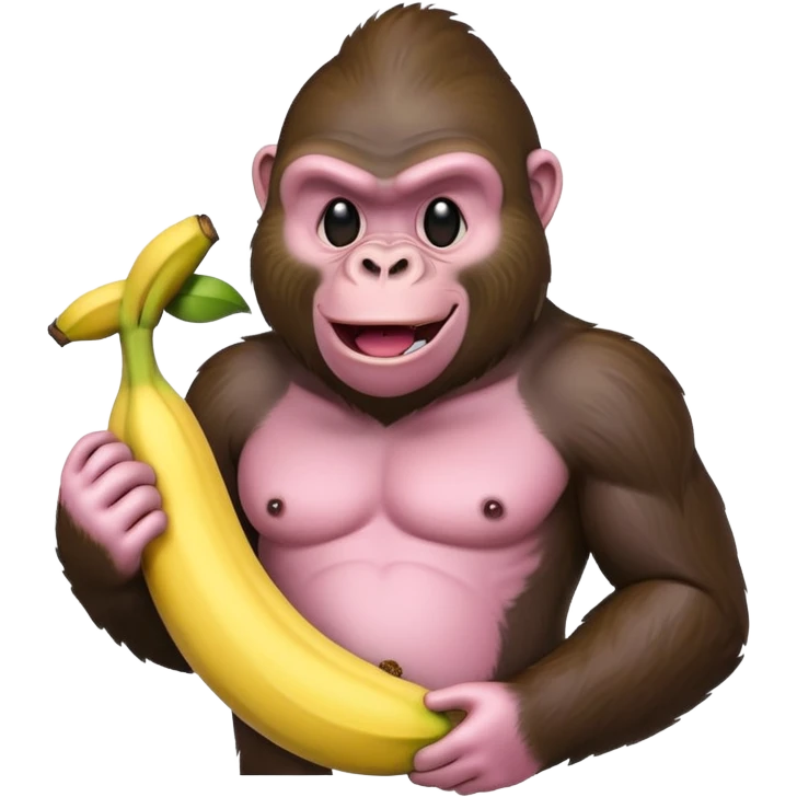 A light pink emoji gorilla holding a banana emoji