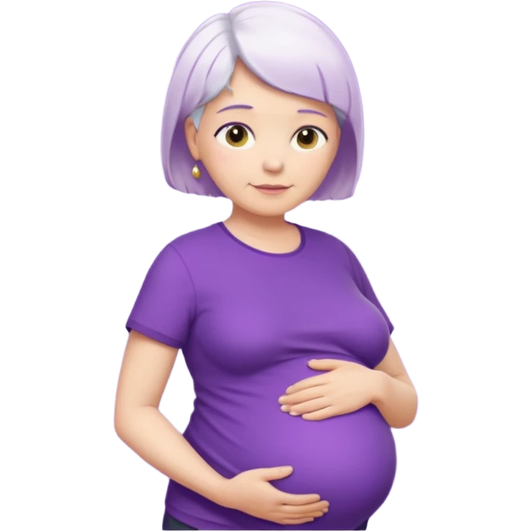 pregnant older woman with purple shirt and short white hair, head, neck and abdomen emoji
