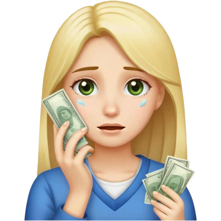 Girl wiping tears with money emoji