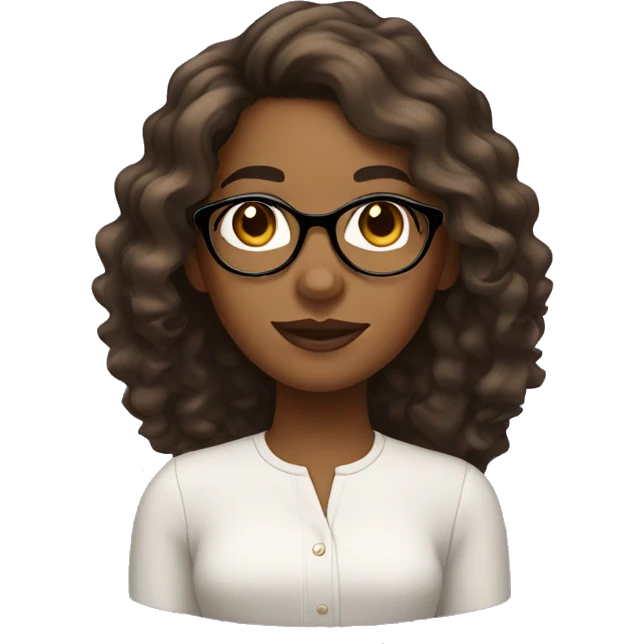 Brown girl with wavy hair and round glasses emoji