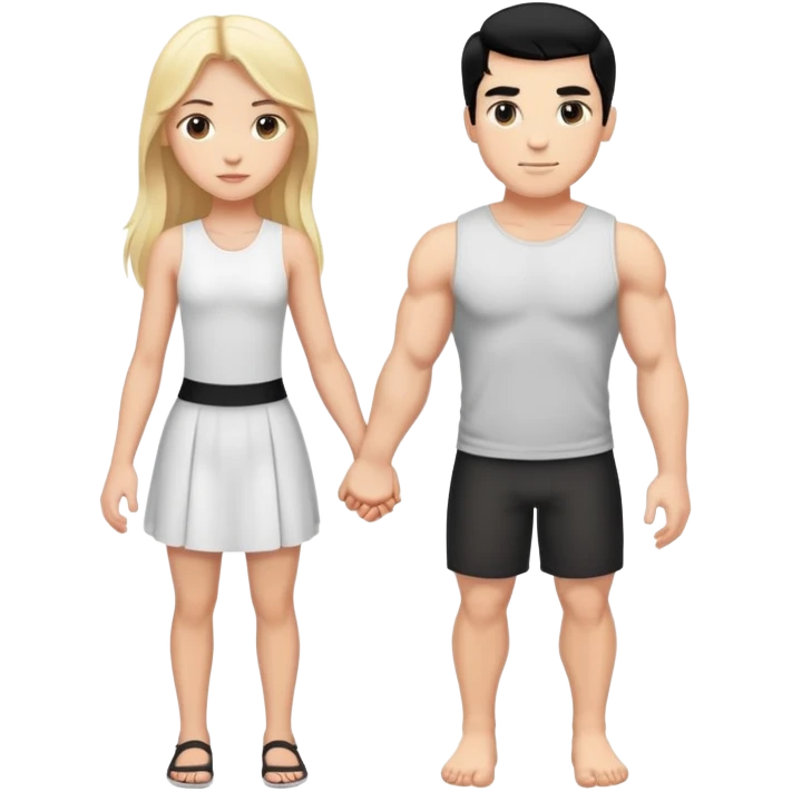Buff and Tall white man with black hair and white girl with long blonde hair holding hands emoji