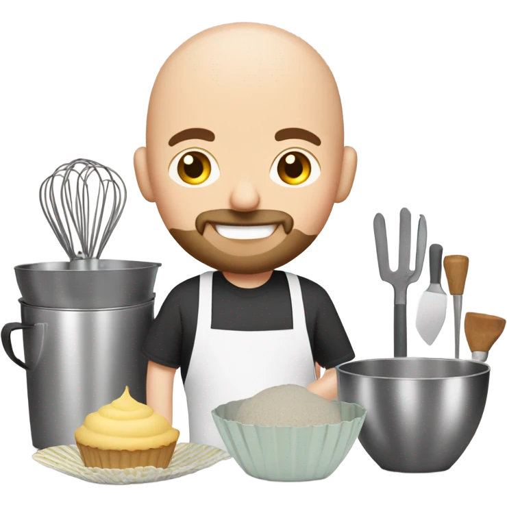Bald white man with beard baking cupcakes  emoji