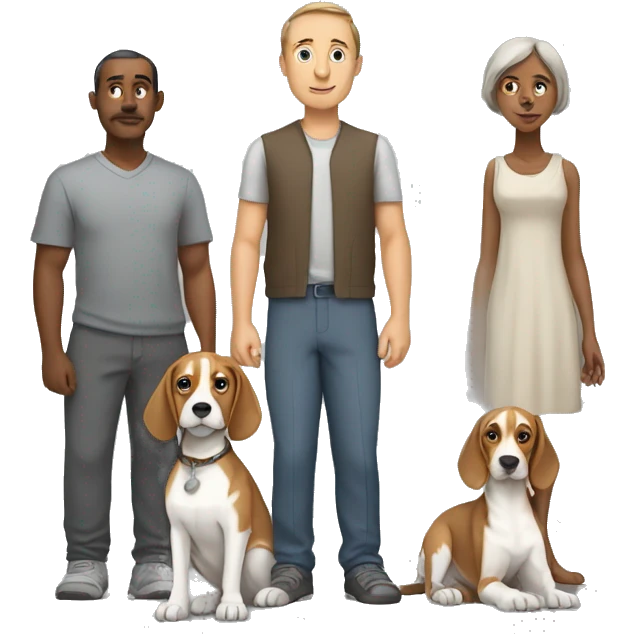 family of man, woman, grey sphinx and beagle  emoji