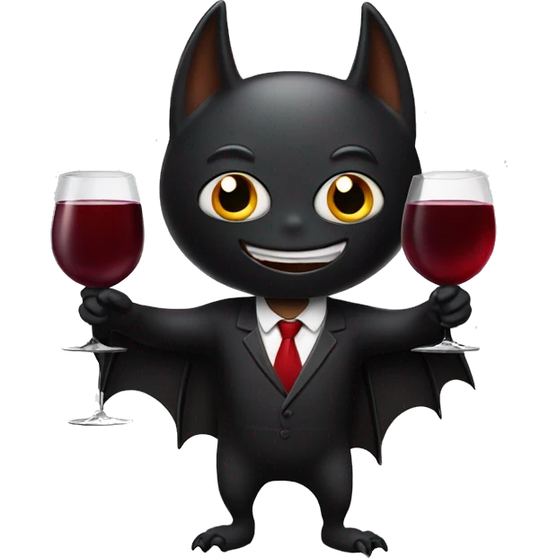 A black bat delivering a glass of red wine emoji