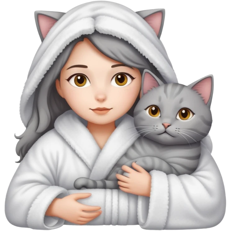 Девушка лежит в пушистом халате с котиком  emoji