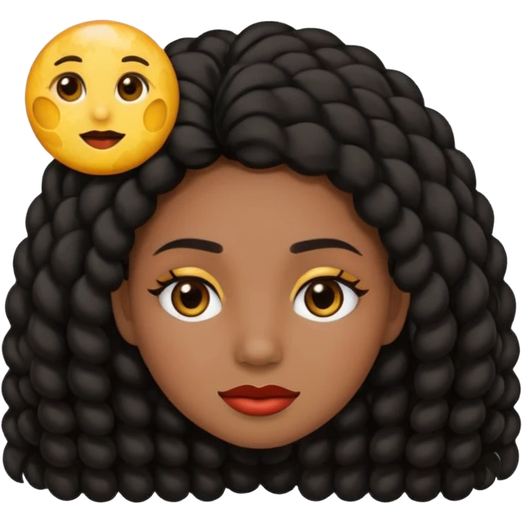 Haz un emoji de una chica de cabello largo rizado tipo 3c 3b de pelo negro su tono de piel no es ni blanca ni morena tiene un lunar en la nariz y tiene pecas en la mejilla su nariz es media redonda y sus labios medios carnosos y tiene ojos marrones oscuros y cejas media larga  emoji
