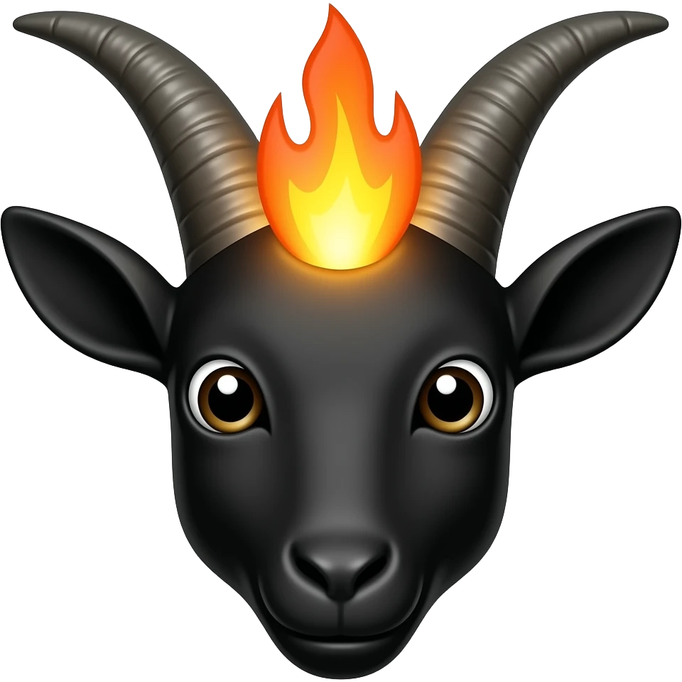 Black billy goat face with great horns and a flame between the horns emoji