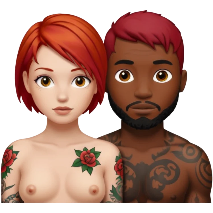 naked, tattoed female, red hair female, black male emoji