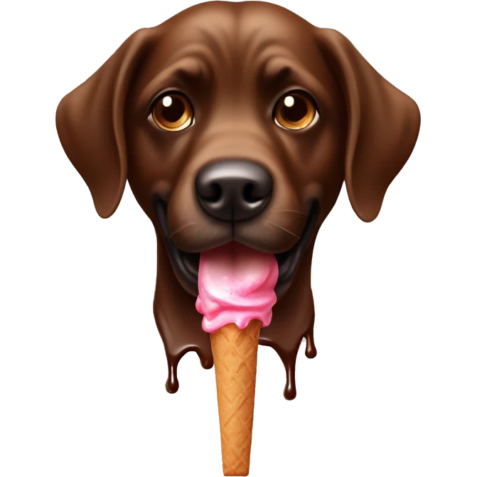 Un chien mangeant une glace au chocolat emoji