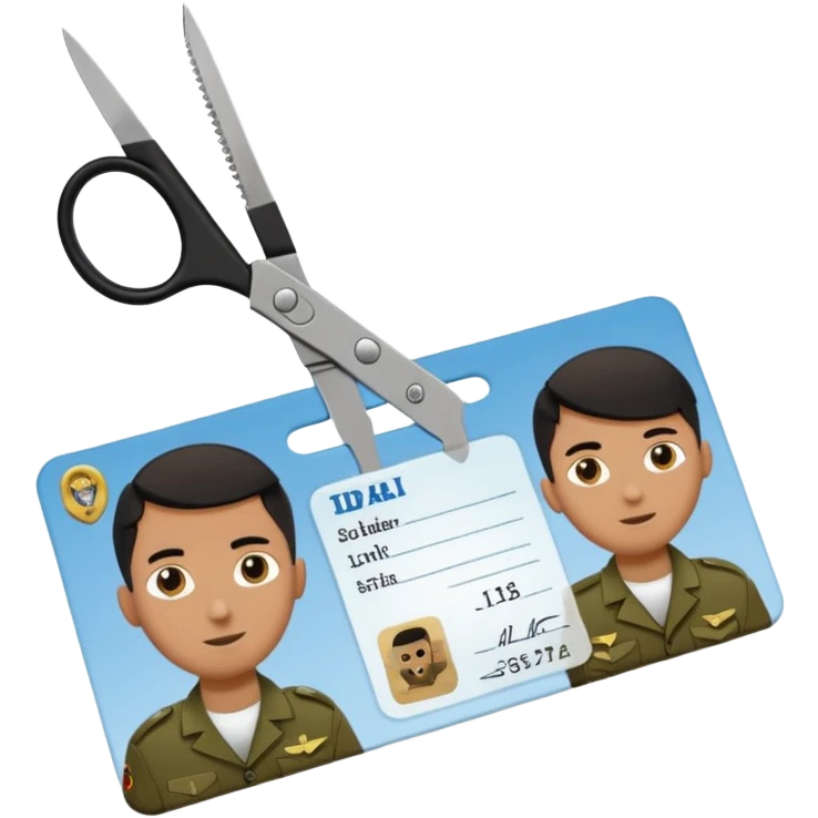 Floating black Scissors cutting in half an idf soldier ID card with a little chip in 2 parts emoji