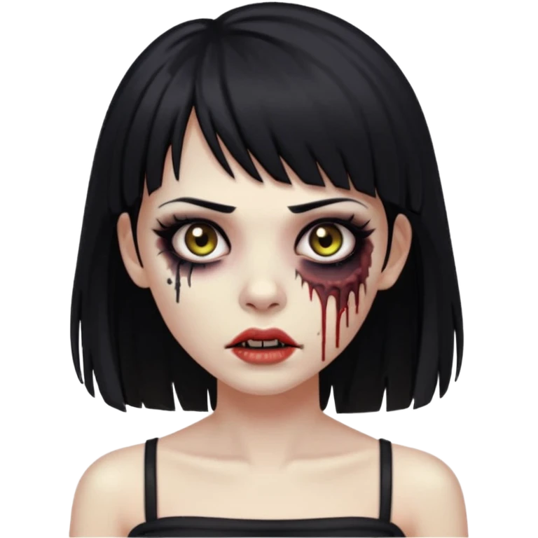 Faça uma mulher zumbi de franja cabelo longo preto com tub top preto e delineado  emoji