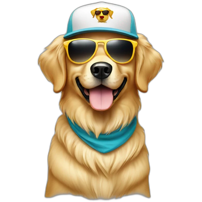 cute golden retriever wearing cap and sunglasses emoji