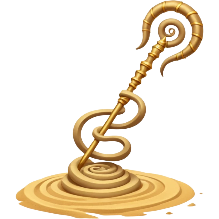 desert sand mage staff object icon, ancient staff with serpent coils around it, glowing golden sand gem on top, swirling sand aura, fantasy desert weapon, 3D cartoon, mobile game icon style, centered, clean background, no text, no watermark
 emoji