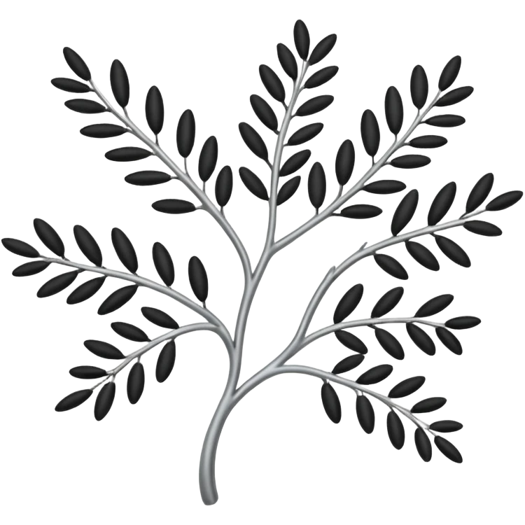 Black and silver filigree olive branch, 3D, extremely detailed design emoji
