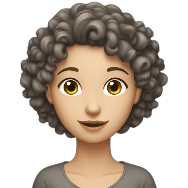 Curly brunette Caucasian female with a grey cat emoji