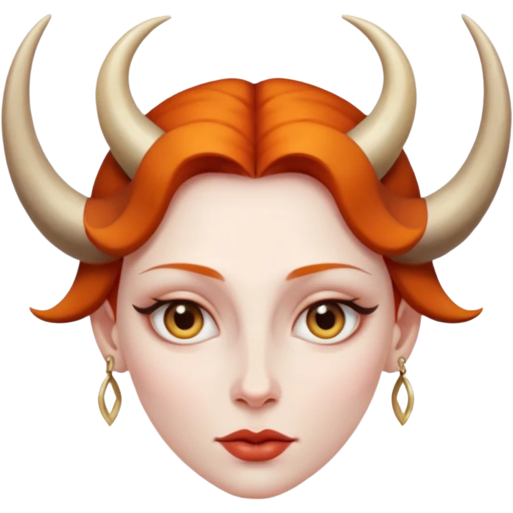 Woman with subtle horns, smooth skin and sharp gaze, divine corruption emoji