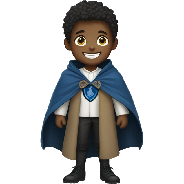smiling boy in white shirt in a ravenclaw cloak emoji