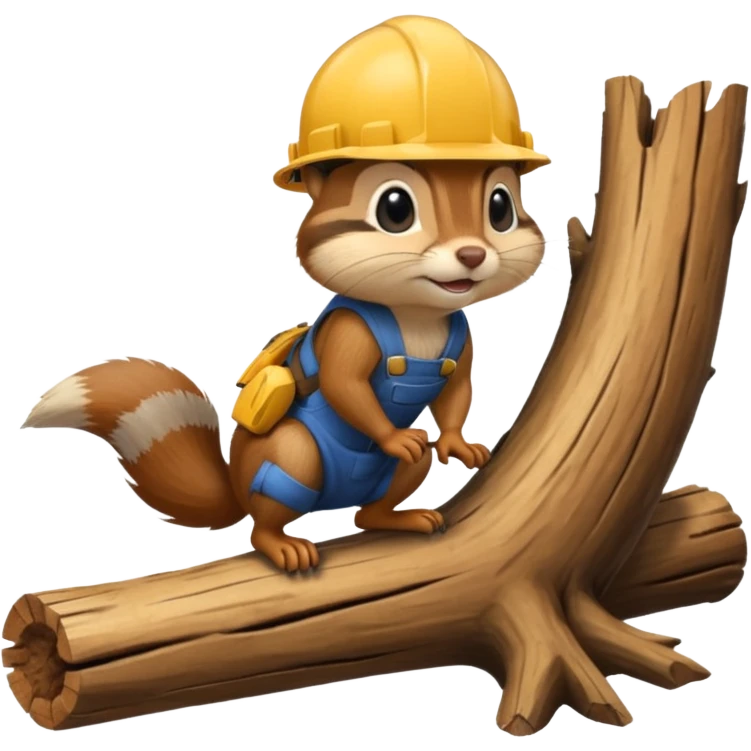  a chipmunk in a construction helmet kneels in front of a log emoji