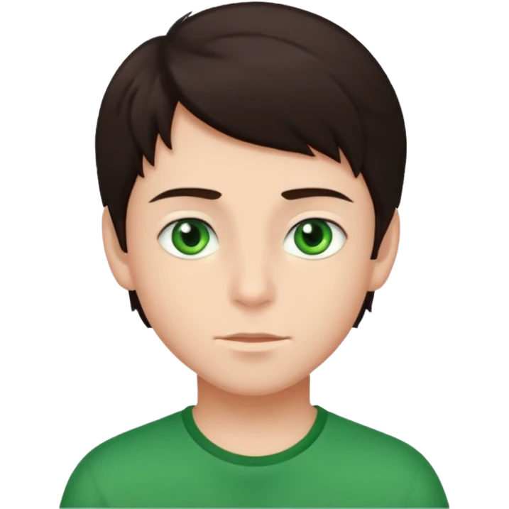 A boy with dark brown hair and striking green eyes. emoji