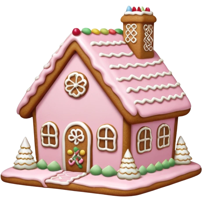 light pink and gold and white gingerbread house emoji