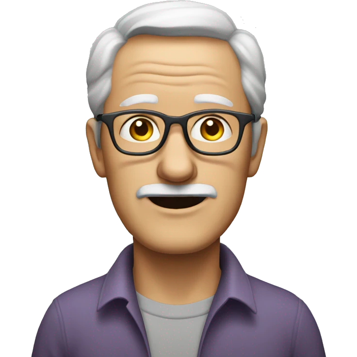 old white man with glasses, no moustache, slightly plum, wearing a plain grey shirt emoji