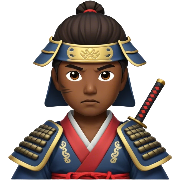 Cinematic Realistic Samurai Pop Culture Emoji, depicted with a noble, stoic portrayal of a samurai warrior rendered with crisp detail and dramatic, traditional lighting. emoji