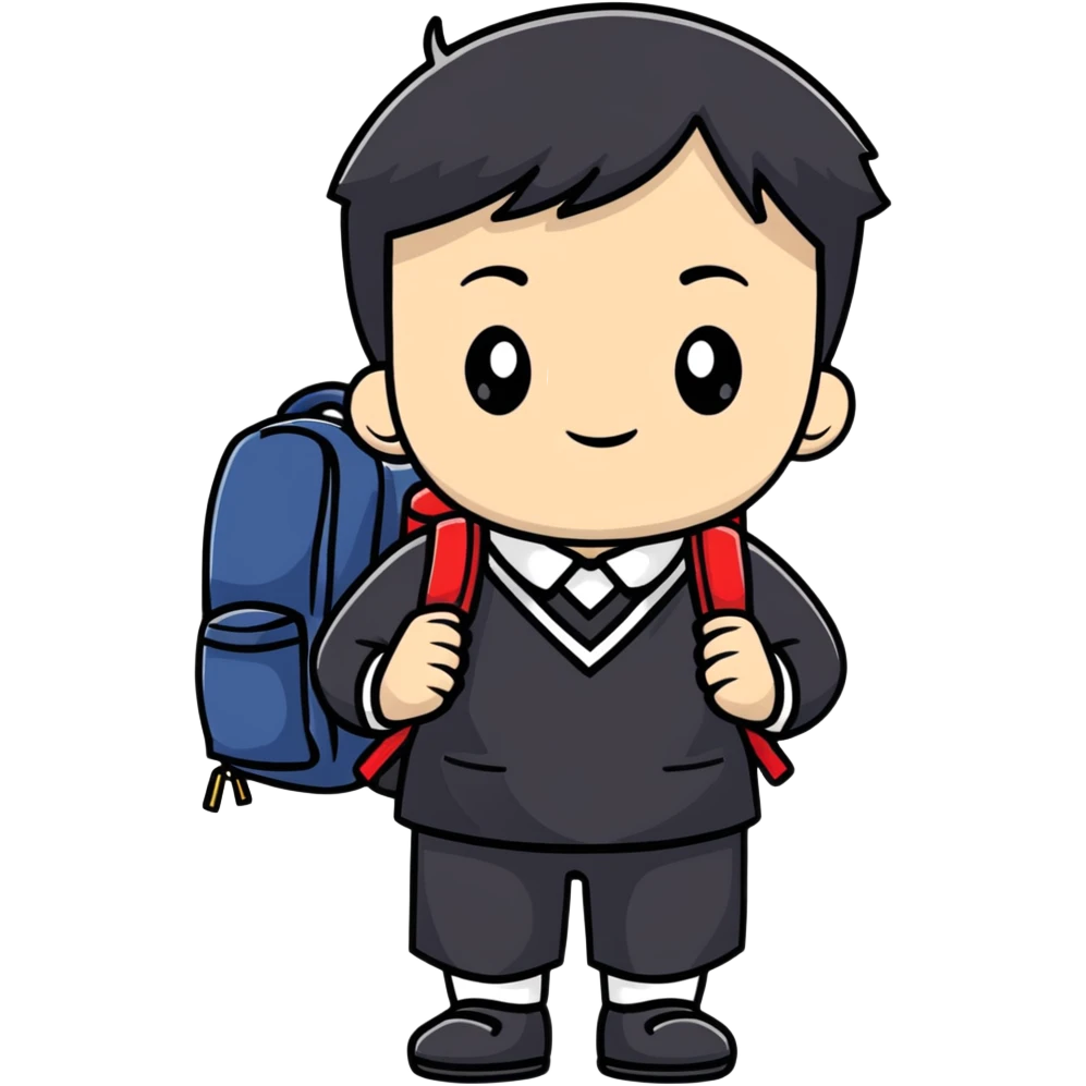 Japanese high school boy in traditional black uniform with school backpack emoji