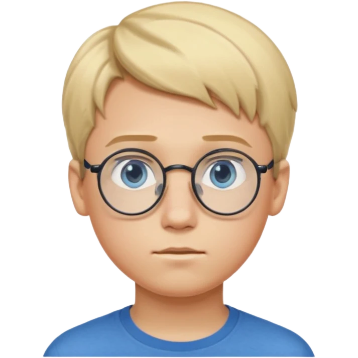 Blonde teen boy with medium short middle parted hair,blue eyes, round Glasses looking judging to the Side emoji