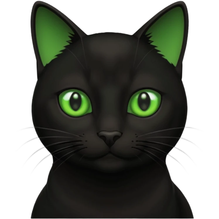 a single all-black cat with green eyes, playful and expressive emoji
