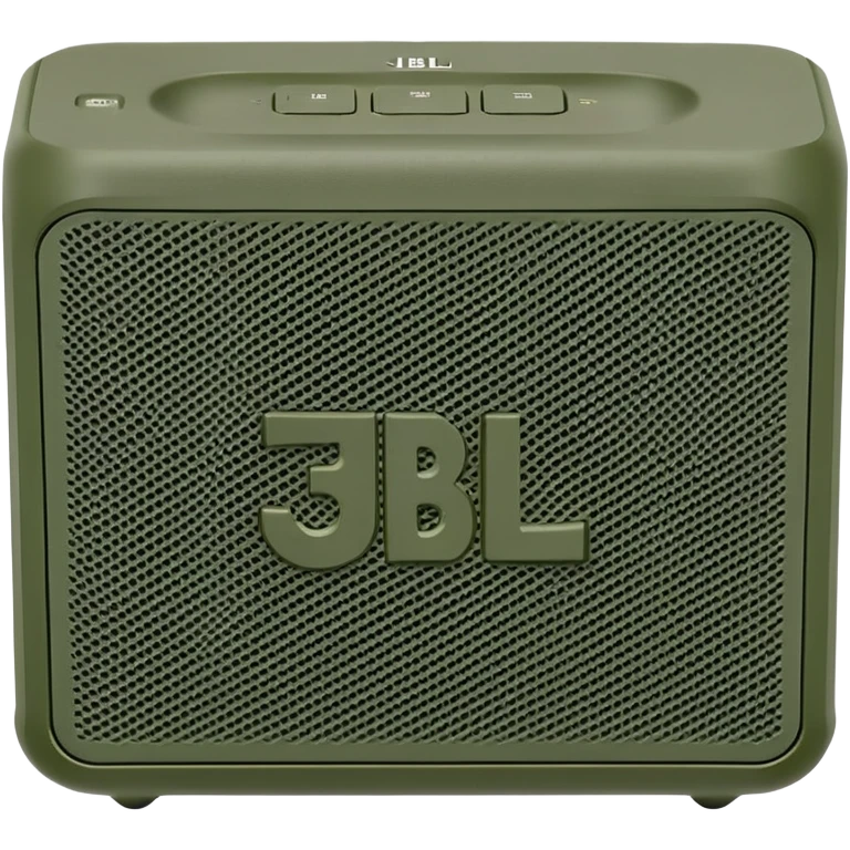 JBL Go 4 portable speaker in khaki green color, compact rectangular shape with rounded corners, front view showing speaker grill and JBL logo emoji