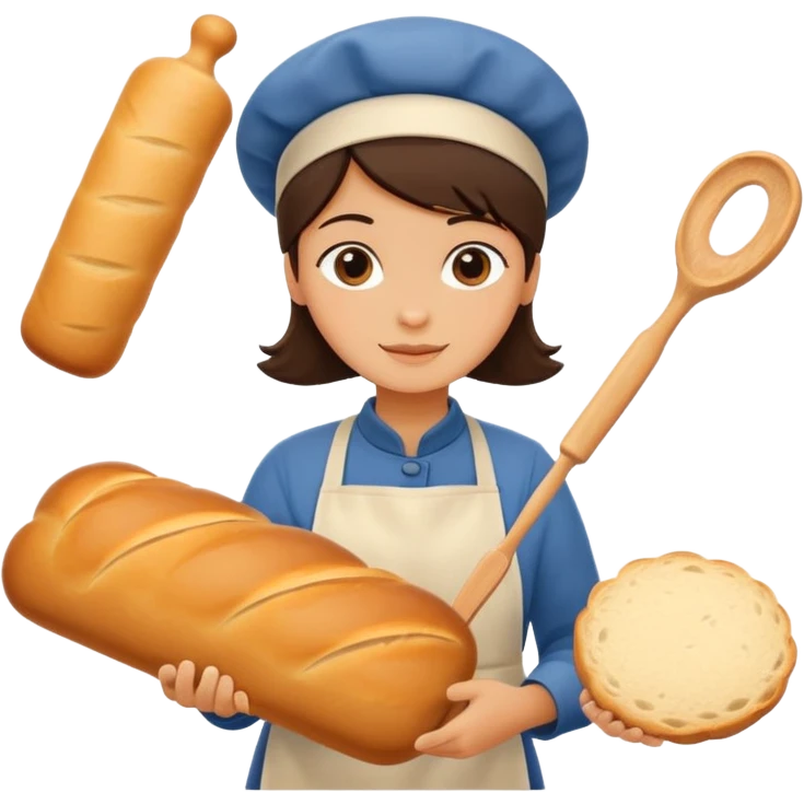 Baking humanless avatar in clean vibrant style illustration. Fresh bread and rolling pin, warm golden tones, simple shapes, flat design, high contrast, cozy and friendly. emoji