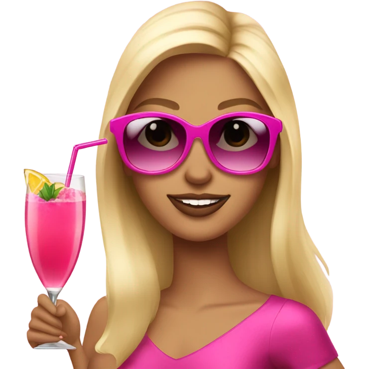 beautiful blonde girl in sunglasses holding a pink cocktail emoji