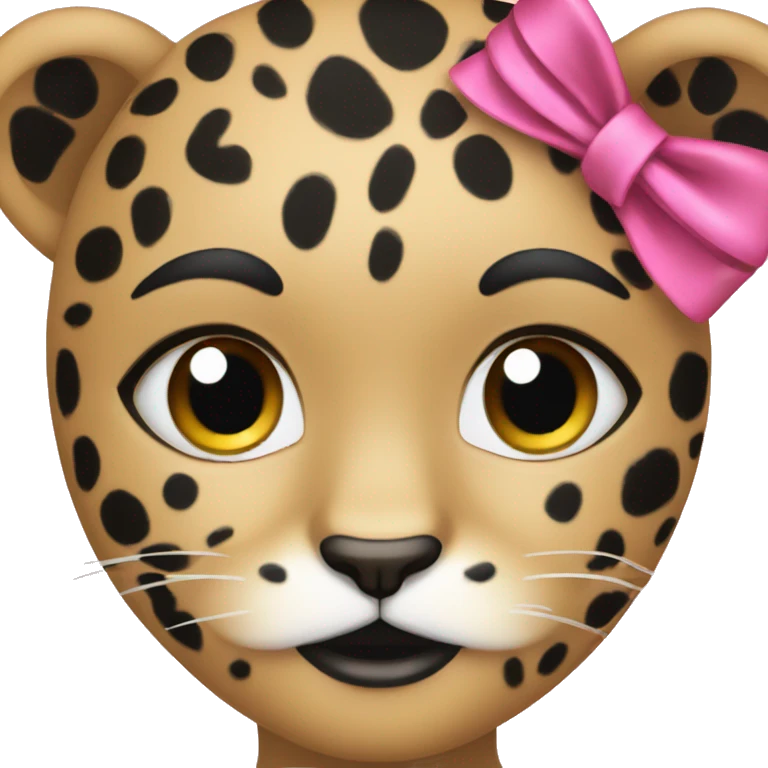  Face girl leopard with black and blue spots with pink ribbon  emoji