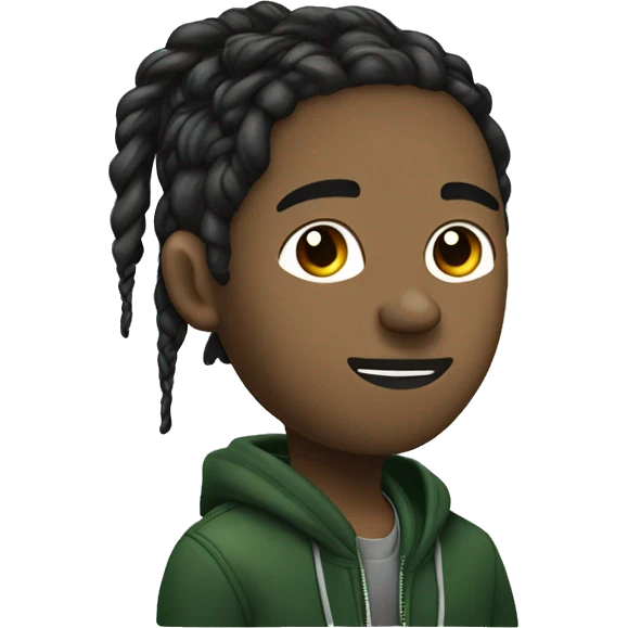 Side profile of a hip hop artist with braids. He has an arm extended down, holding a mic. He's wearing a very dark green jacket.  emoji