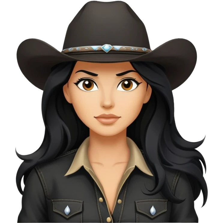 confident hot tanned woman with long black hair cowgirl style wearing black outfit with strong pose emoji