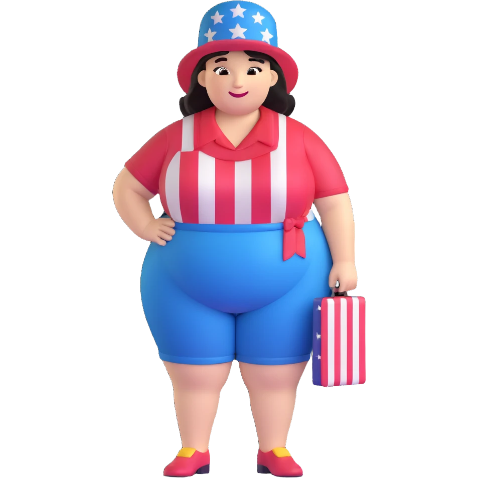 cheerful plus-size person with American hat emoji
