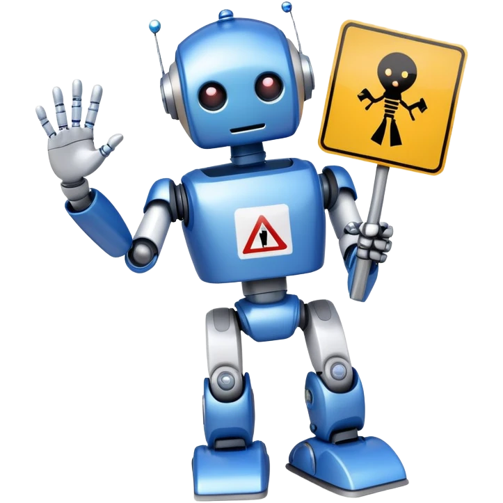 friendly robot with a helping hand and a warning sign representing an AI agent for reporting child abuse emoji