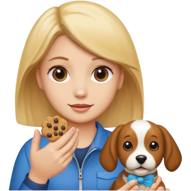trainer hand holding a treat in front of a dog emoji