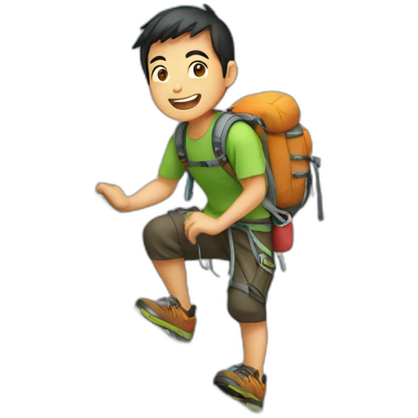 asian guy climbing mountain emoji