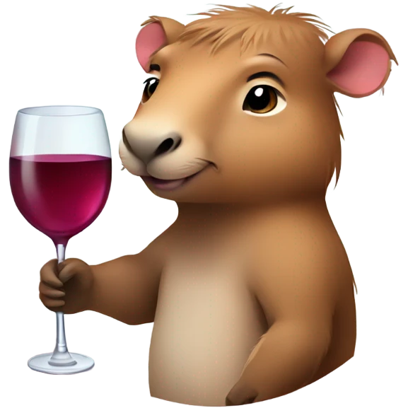 Cute girly capybara holding a glass of wine  emoji